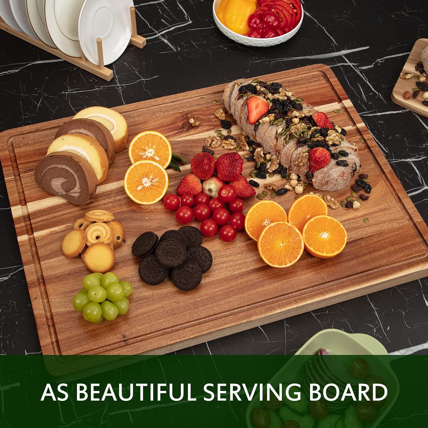 Acacia Wood Cutting Board 24x18 inch with Handle and Juice Groove Z760
