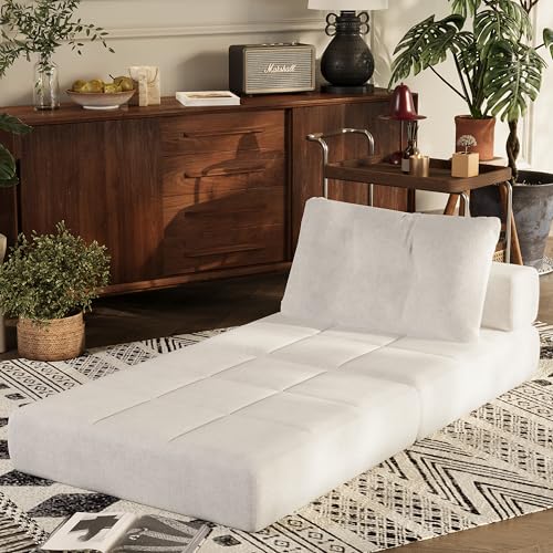 Folding Sofa Bed with Headrest and Lumbar Pillow, Chenille Fabric Chair Bed Y9814