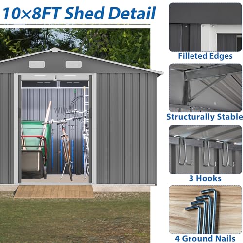 Outdoor Storage Shed, Heavy-Duty All-Weather Tool Shed with Lockable Doors C3585