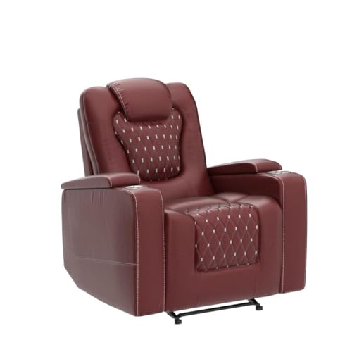 Recliner Chair with USB Ports and Cup Holders, PU Leather, Red F8675