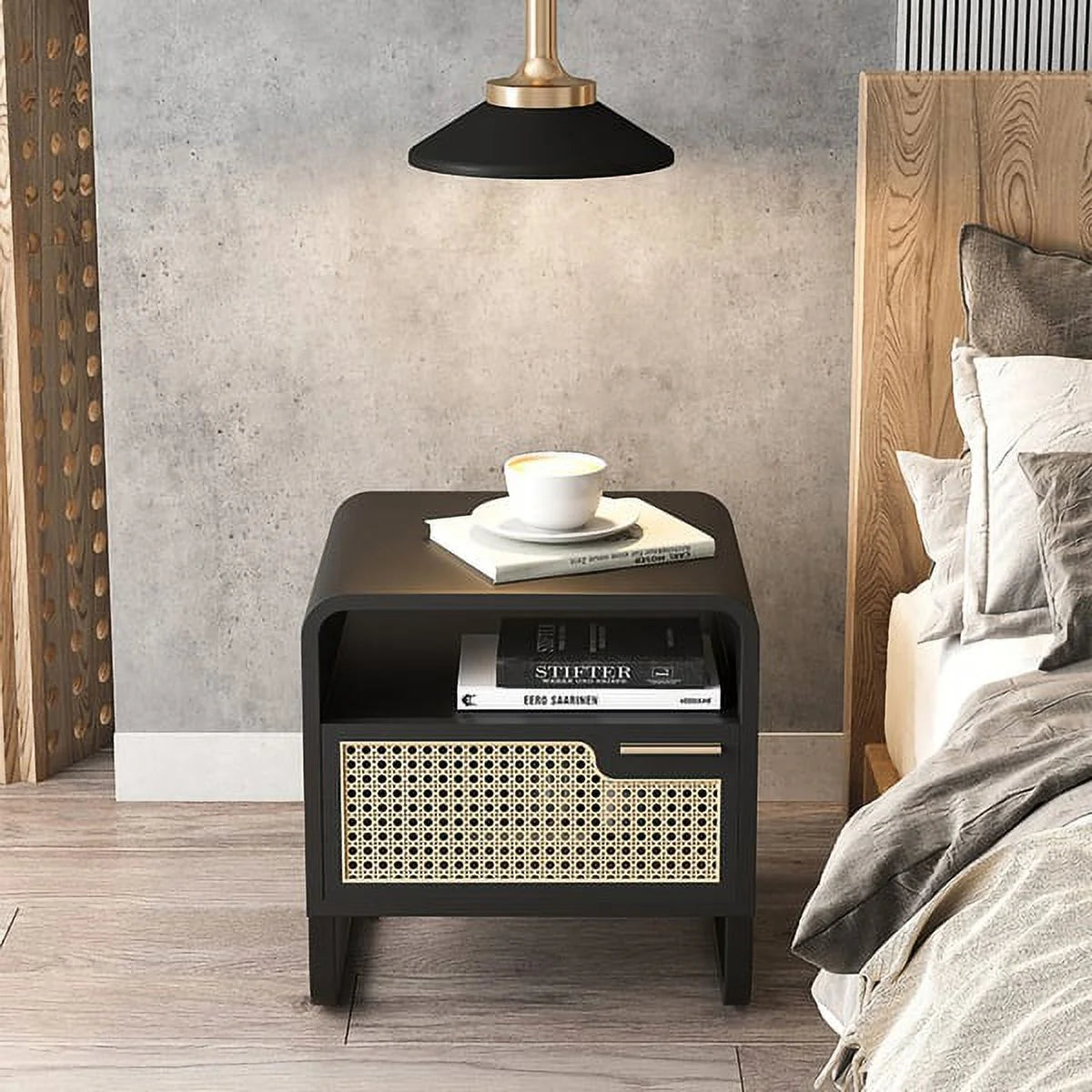 Minimalist Rattan Woven Nightstand with Drawer N162182