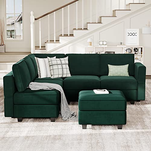 Modular Velvet Sectional Sofa with Chaise Lounge and Storage X4138