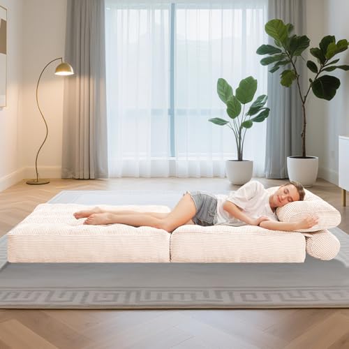 Folding Sofa Bed with Dual Pillow and Handle, Convertible Sleeper Chair, Black M821