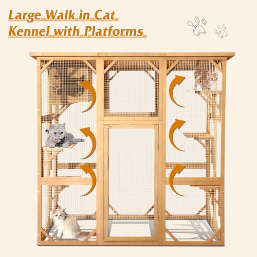 Outdoor Catio Wooden Cat House with Weatherproof Platform Z380