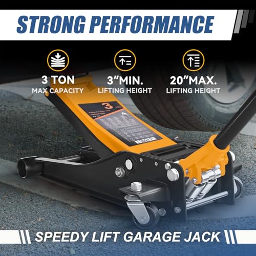4 Ton Low Profile Floor Jack, Heavy Duty Steel Hydraulic with Dual Pistons Quick Lift Pump P3195