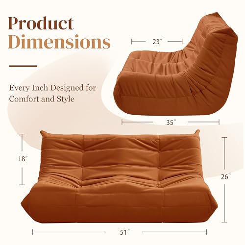 Bean Bag Chair for Adults, Suede & Microfiber Corner Lounge Sofa, 3-Seater, Beige F9802
