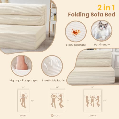 Folding Sofa Bed, Convertible Sleeper Chair with Pillow, Grey P767597