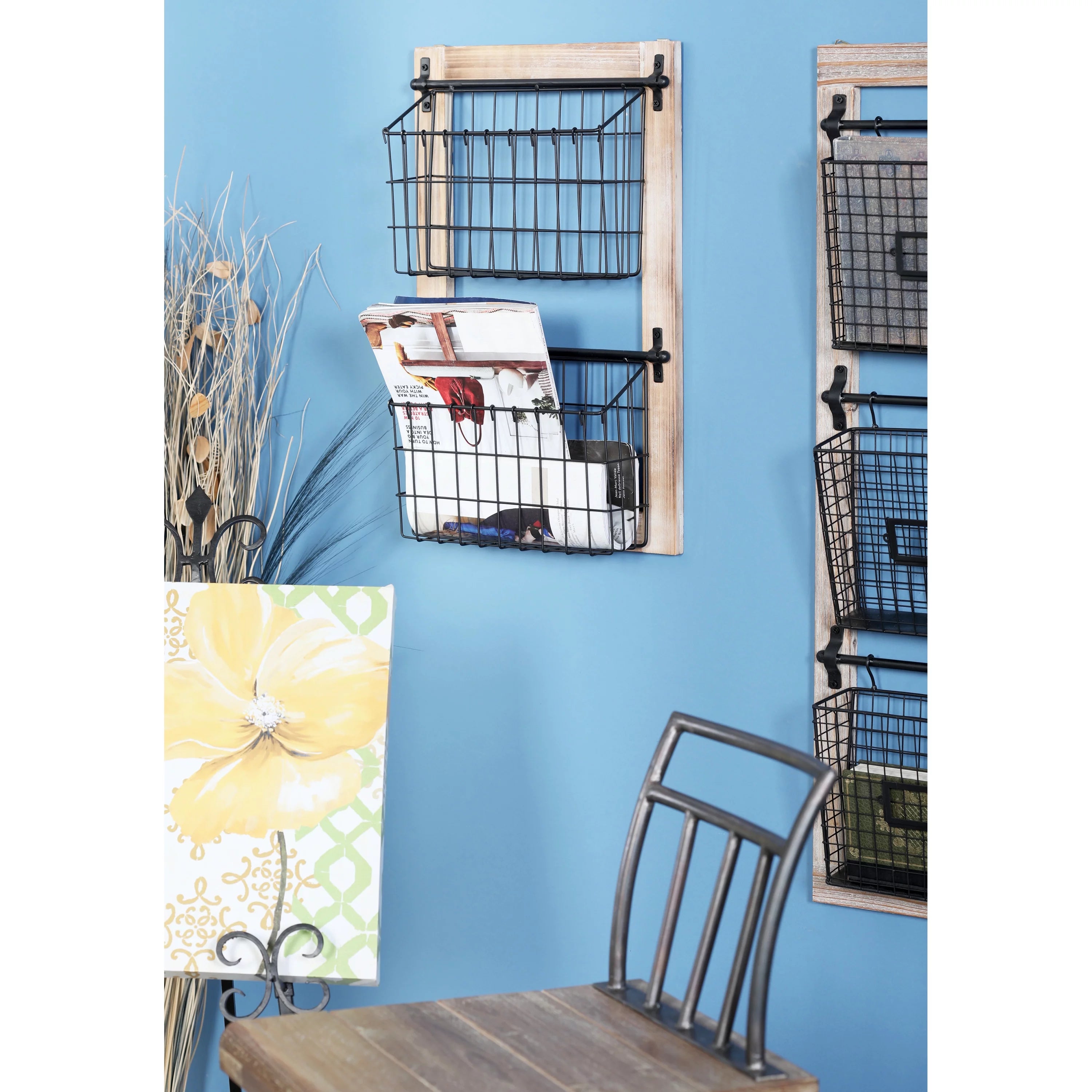 22" Black Metal 2 Slots Magazine Rack Holder O964