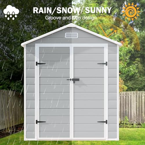 Resin Storage Shed, Waterproof Outdoor Tool Shed with Floor, Double Lockable Doors I89690
