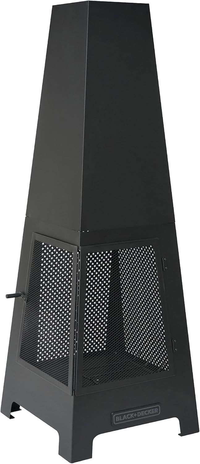 Outdoor Woodburning Chiminea Fireplace with Hinged Mesh Doors Y297