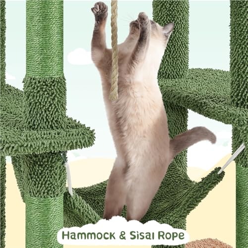Cactus Cat Tree, 63" Multi-Level Cat Tower with Scratching Posts, Condo & Hammock O8672