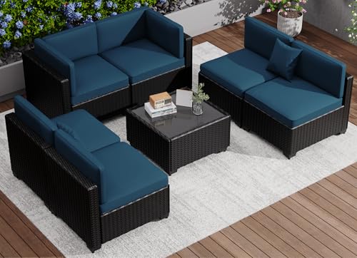 Outdoor Sectional Sofa Set with Cushions and Glass Coffee Table T1708
