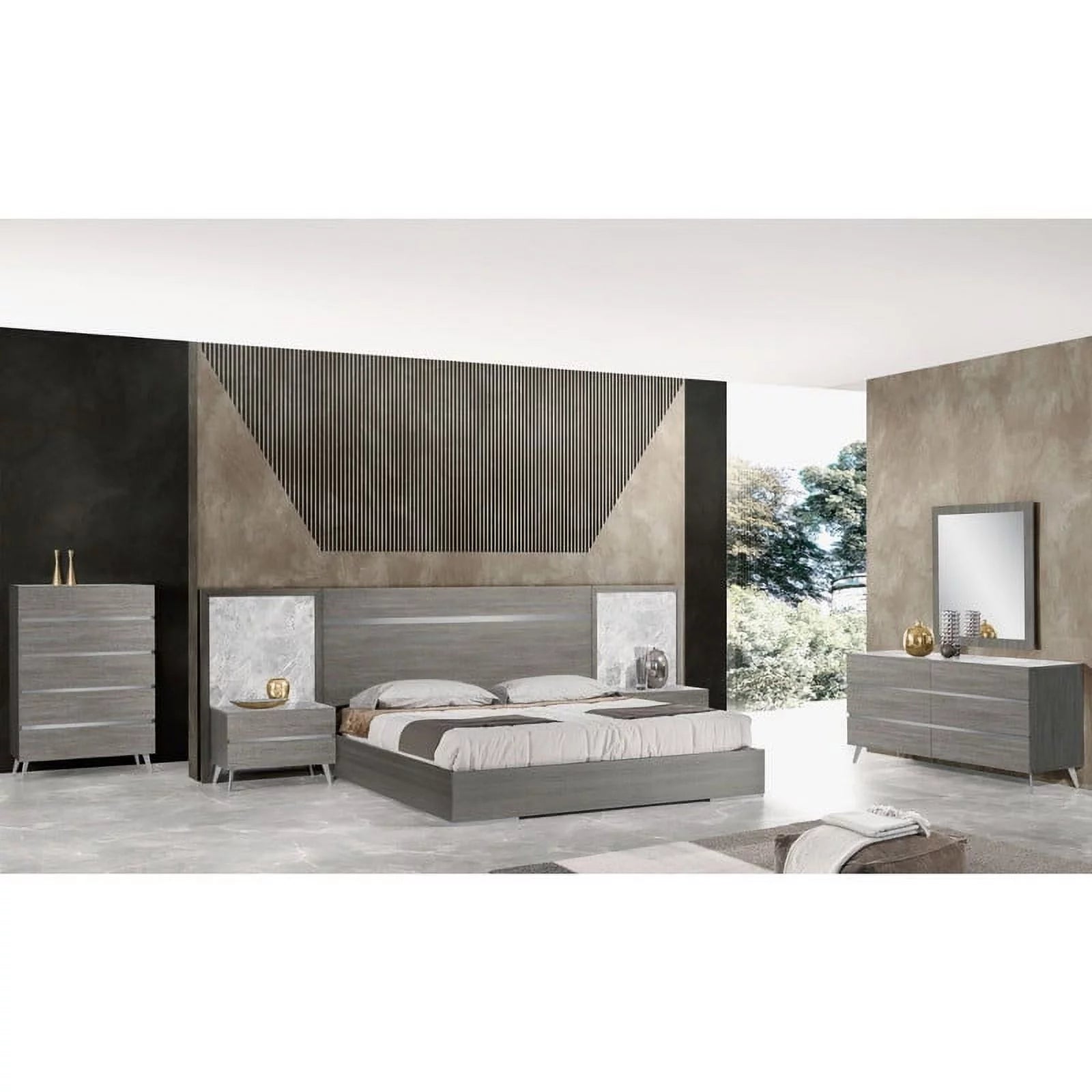 King Size 3-Piece Bedroom Set in Light Grey Oak Veneer B973