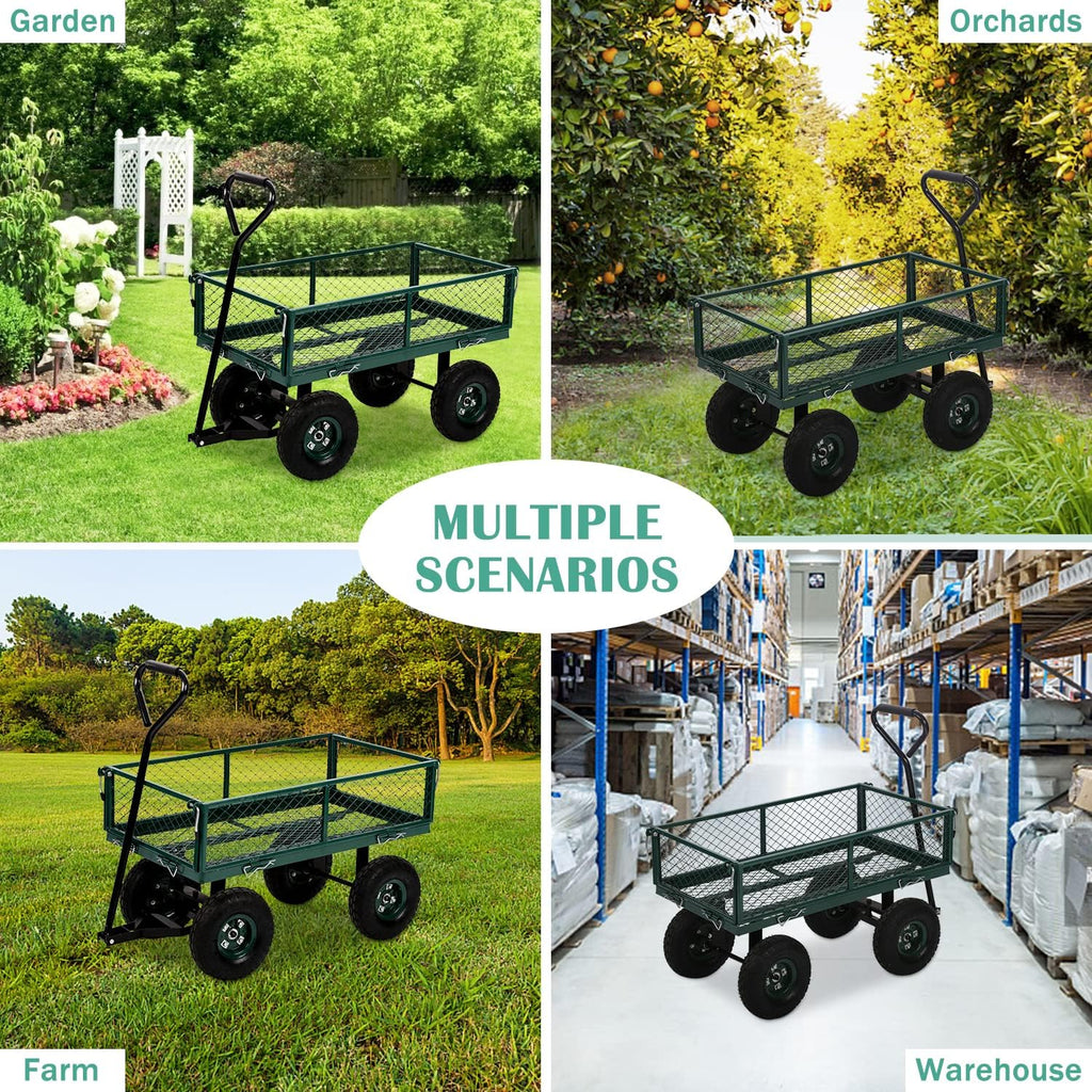 Heavy Duty Mesh Steel Utility Wagon Cart, 400lb Capacity, Folding with Removable Sides L69108