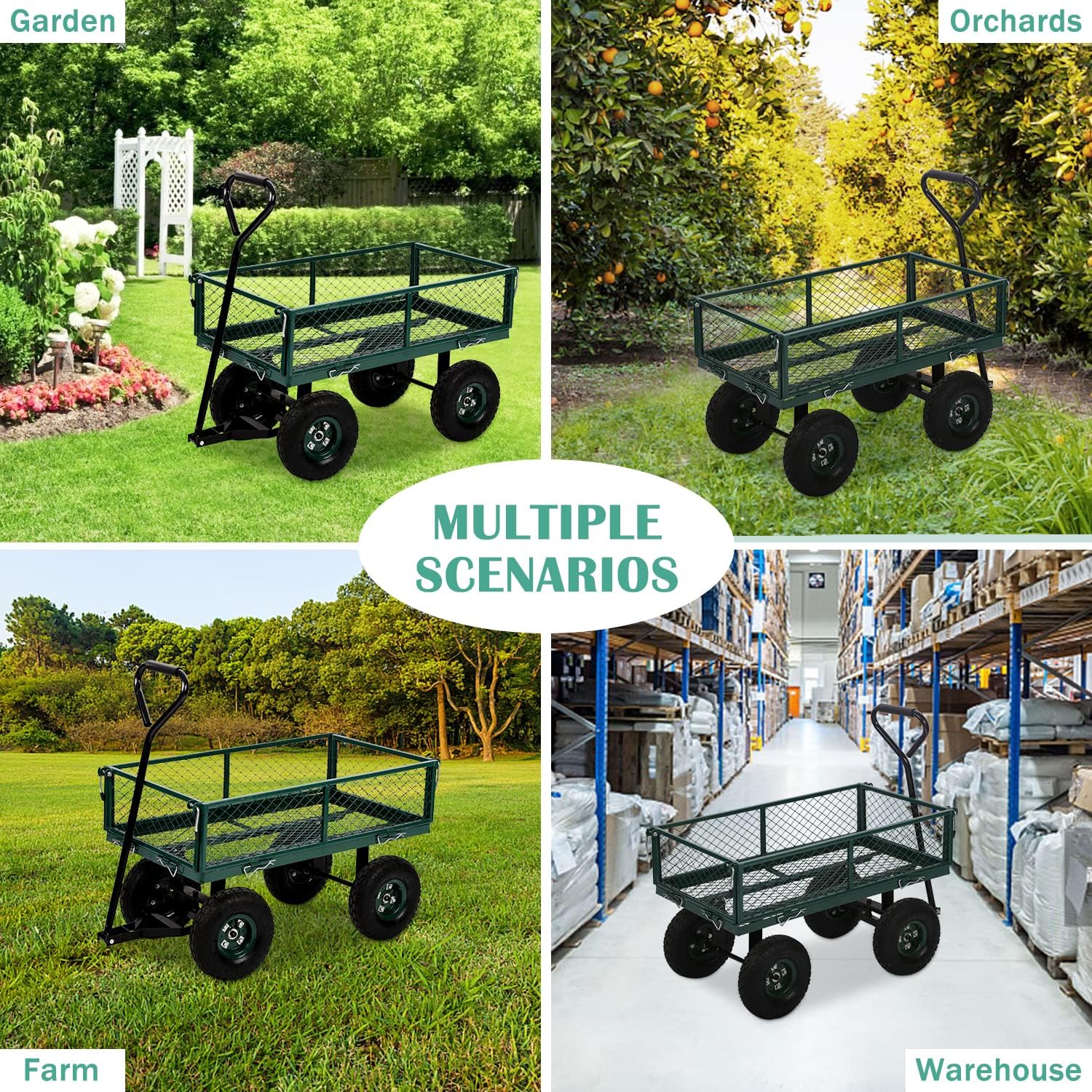 Heavy Duty Mesh Steel Utility Wagon Cart, 400lb Capacity, Folding with Removable Sides L69108
