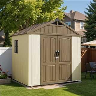 Outdoor Plastic Storage Shed with Floor, Window and Lockable Door A4787