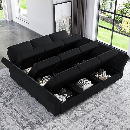 Modular Velvet Sectional Sofa with Chaise Lounge and Storage X4138