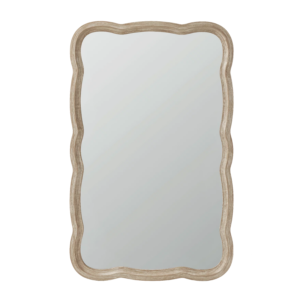 Curved Wood Frame Accent Mirror, Farmhouse French Country Wall Mirror, Rectangle 23.5" x 38" D47892