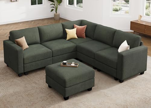 Corduroy Modular Sectional Couch with Storage, L-Shaped, 6 Seater, Dark Gray X823135