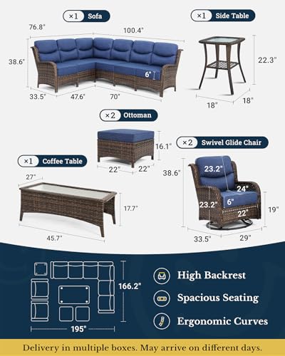 Outdoor Wicker Conversation Set with Cushions, 7 Pieces P4930