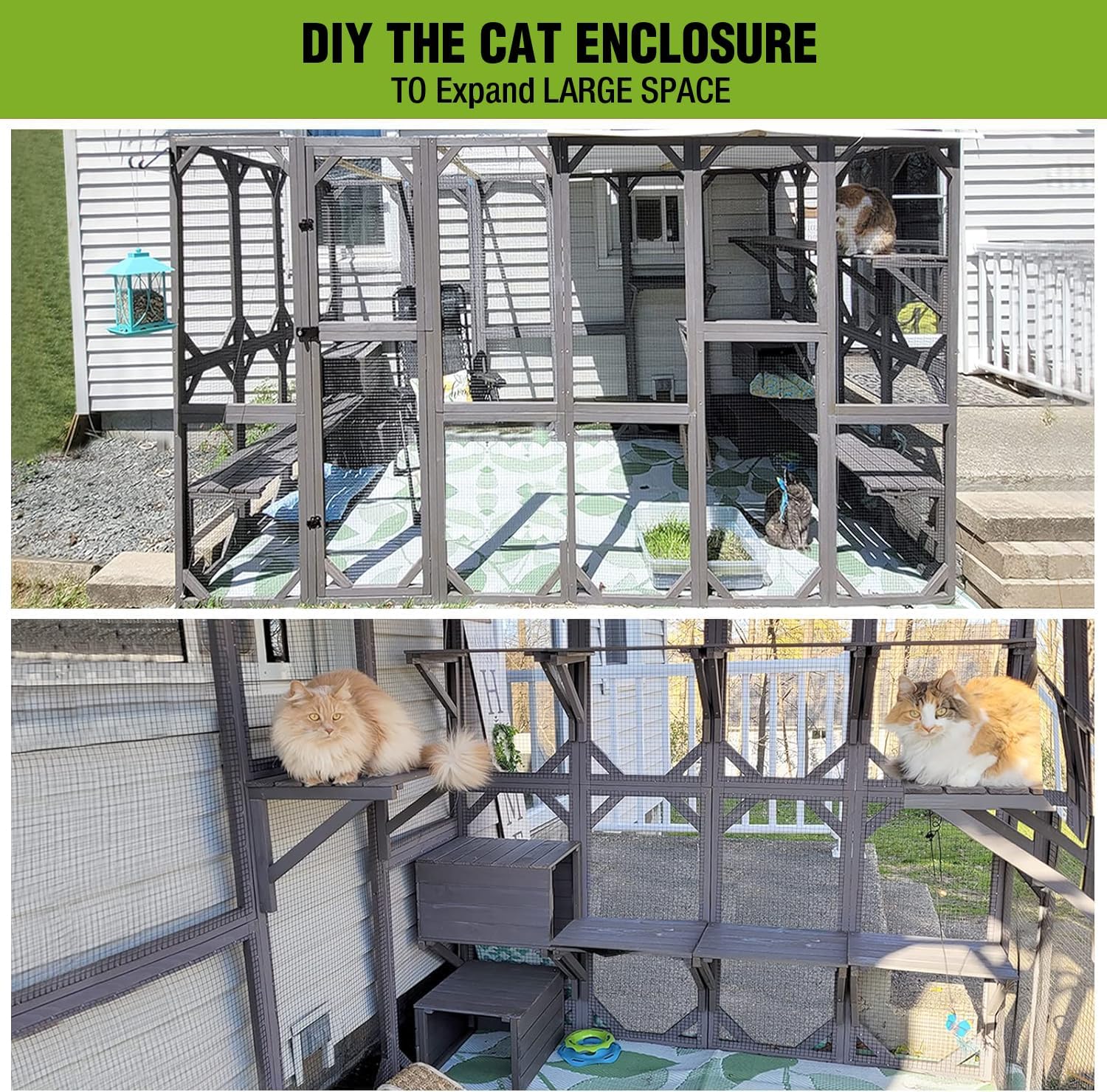 Large Catio Outdoor Cat Enclosure with Door, Platform & Small House X250