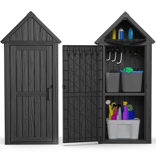 Outdoor Storage Shed with Lock, Waterproof Resin Garden Tool Shed, Heavy-Duty Weather-Resistant Cabinet for Patio, Backyard, or Garage(New Light Brown)