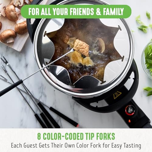 14 Cup Electric Fondue Maker Pot Set for Cheese, Chocolate, and Meat, 8 Color Coded Forks, Ceramic Nonstick, Adjustable Temperature R84705