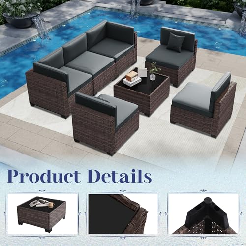Outdoor Sectional Sofa Set with Cushions and Glass Coffee Table T1708