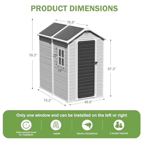 Resin Storage Shed, Waterproof Outdoor Tool Shed with Floor, Double Lockable Doors I89690