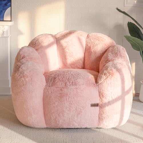 Floral Shaped Bean Bag Sofa for Adults, Faux Fur Floor Chair, Beige U8616