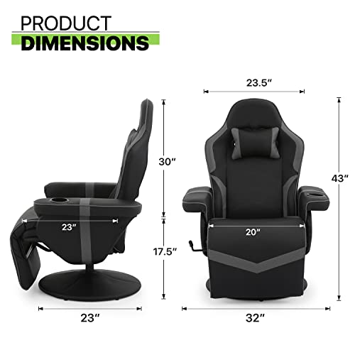 360° Swivel Gaming Recliner Chair, Ergonomic PU Leather with Adjustable Backrest, Footrest, Cup Holder M2617