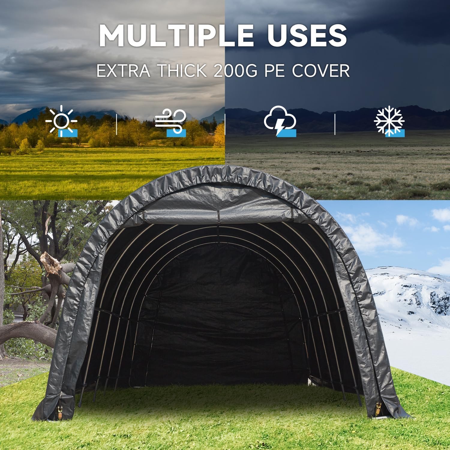 Heavy Duty Portable Carport with All-Steel Frame and Round Roof P8283