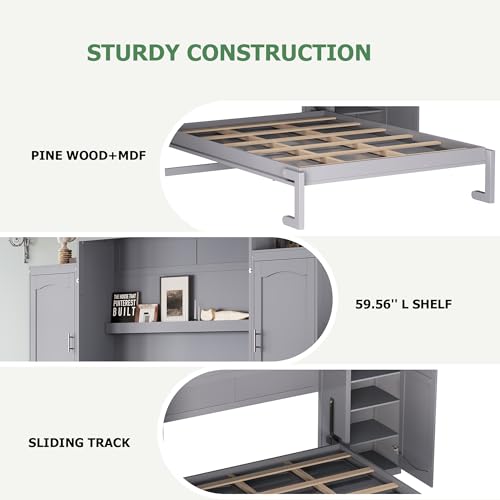 Murphy Bed with Two Wardrobes and Storage Shelf for Small Bedrooms A623