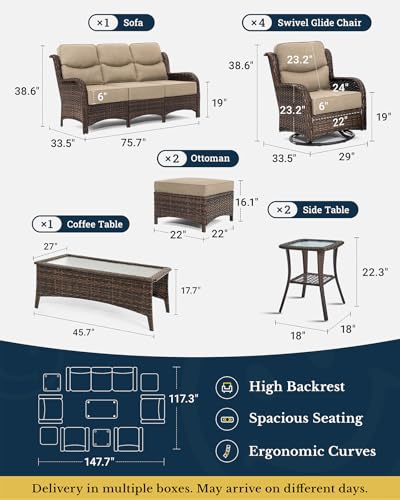 Outdoor Wicker Conversation Set with Cushions, 7 Pieces P4930