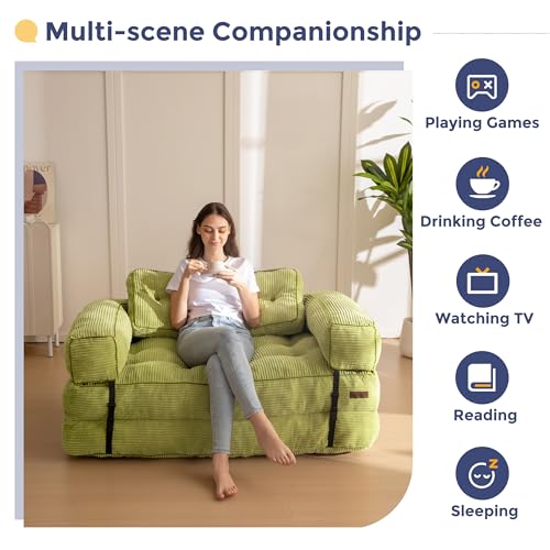 Folding Sofa Bed, L-Shaped Convertible Sleeper Couch with Armrest and Pillow, Dark Grey M375676