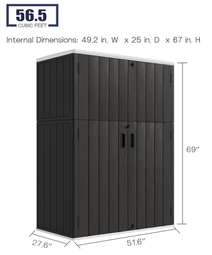 Outdoor Vertical Storage Shed, 57 Cu.ft, Waterproof, Lockable, Brown G868262
