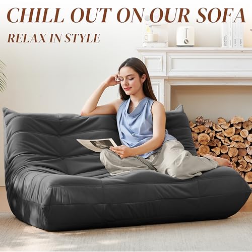 Bean Bag Chair for Adults, Suede & Microfiber Corner Lounge Sofa, 3-Seater, Beige F9802