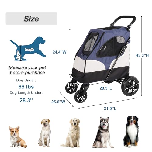 Folding Pet Stroller Cart for Medium Large Dogs with Storage Bag M937847