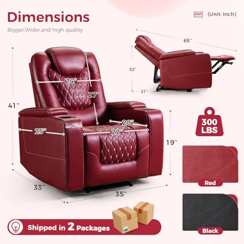 Recliner Chair with USB Ports and Cup Holders, PU Leather, Red F8675
