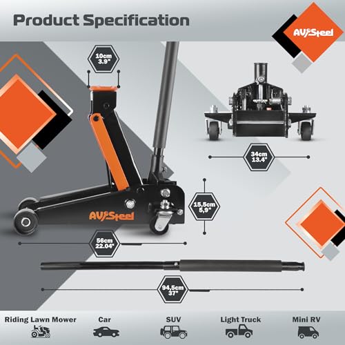 Heavy Duty Hydraulic Floor Jack, 3 Ton Capacity, Quick Lift for Cars X687