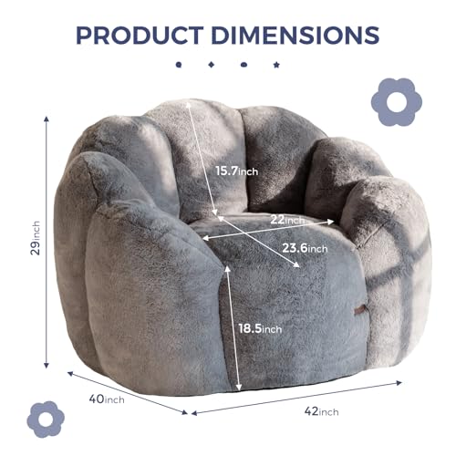 Floral Shaped Bean Bag Sofa for Adults, Faux Fur Floor Chair, Beige U8616