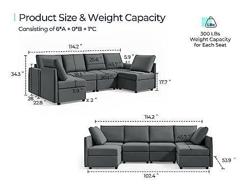 Modular Sectional Sofa with Storage, U Shaped Couch, Blue Y4358