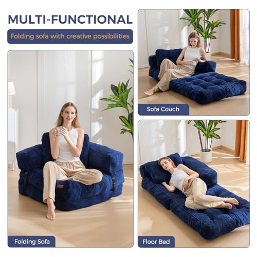 Folding Sofa Bed, L-Shaped Convertible Sleeper Couch with Armrest and Pillow, Dark Grey M375676