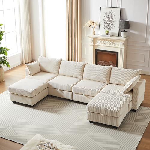 Modular Storage Sectional Sofa with Movable Ottomans, U-Shaped Chenille U839651