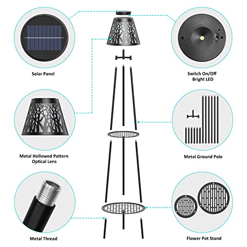 Solar Lights Outdoor with Plant Stands, Metal Tripod Patio Lamp B77585