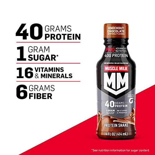 Protein Shake, Knockout Chocolate, 14 Fl Oz, 12 Pack, 40g Protein Q154163