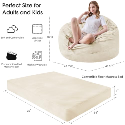Giant Bean Bag Chair Convertible Bed with Microfiber Cover X2136
