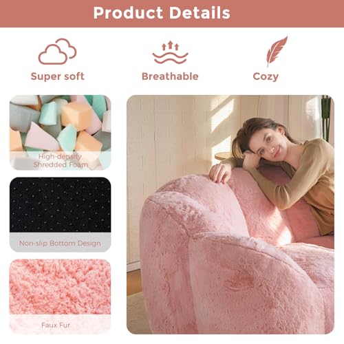 Floral Shaped Bean Bag Sofa for Adults, Faux Fur Floor Chair, Beige U8616