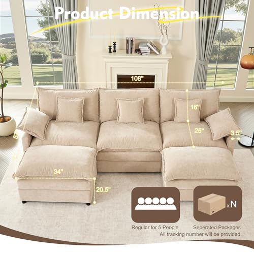 U Shaped Modular Sectional Sofa with Ottoman, Chenille, Black Z16537