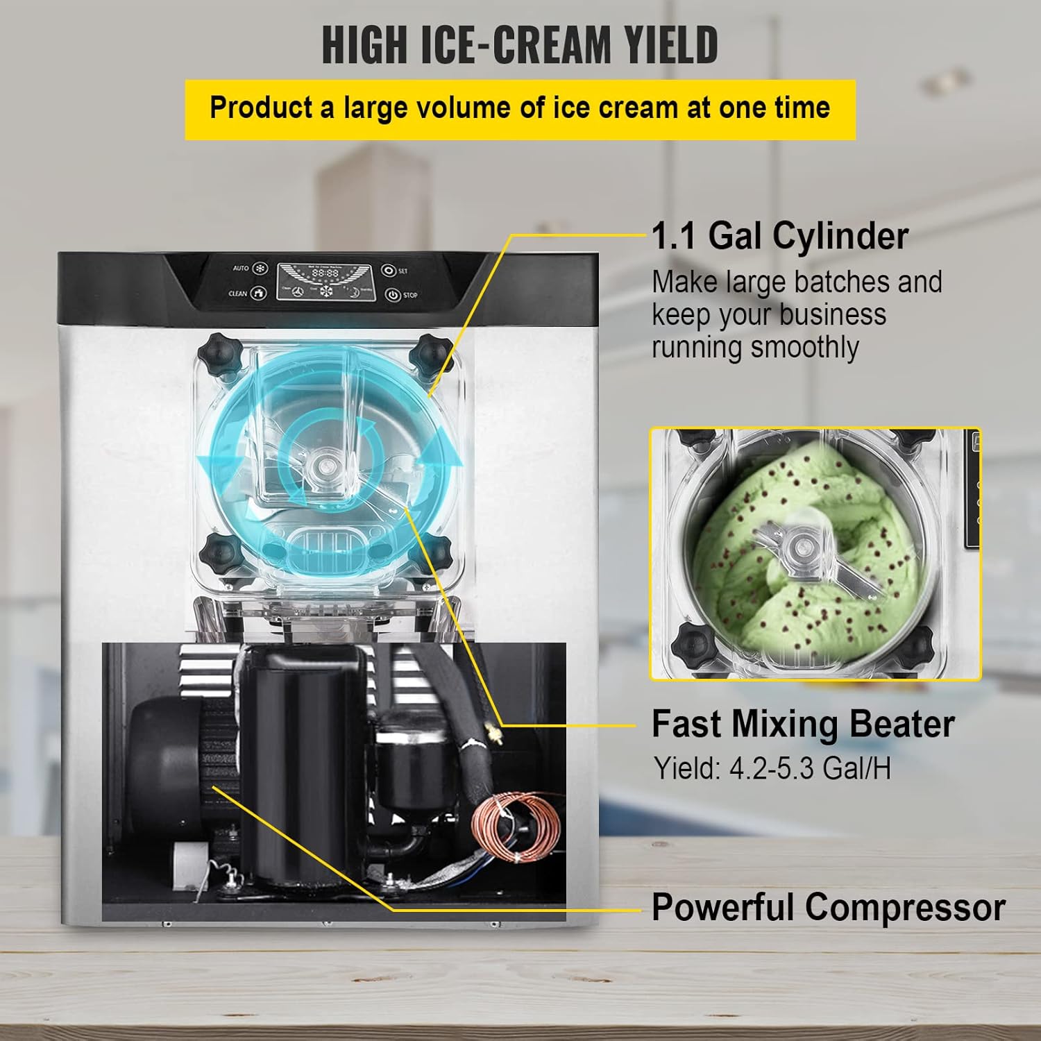 Commercial Ice Cream Machine 1400W Hard Serve Maker with LED Display J392902